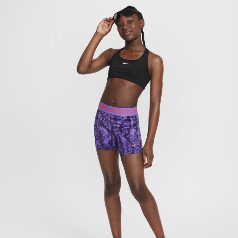 Nike Purple Printed Pro Shorts with Pink Waistband